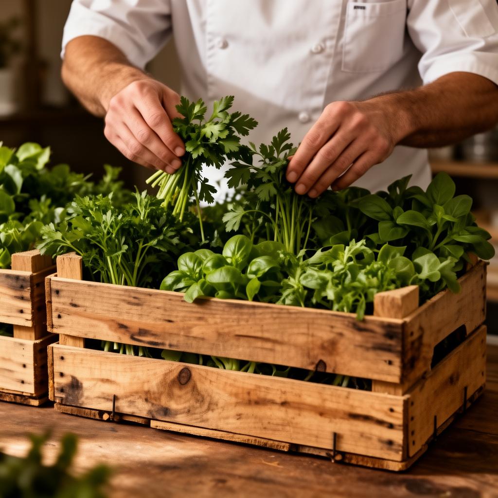 Chef selecting fresh herbs